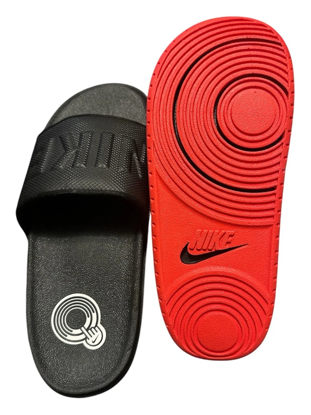 Nike Black Slide Sandals with Red Outsole